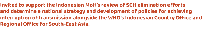Invited to support the Indonesian MoH’s review of SCH elimination efforts and determine a national strategy and devel...